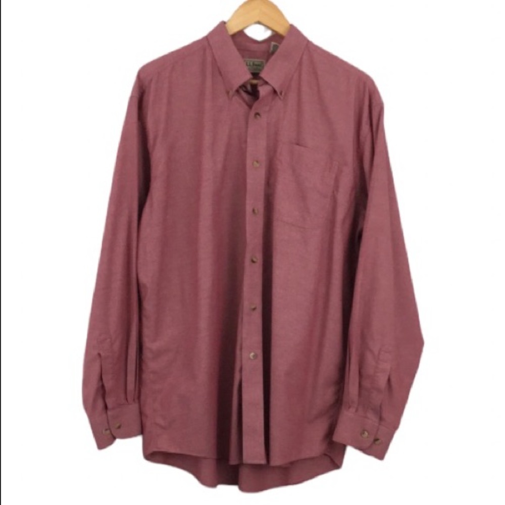L.L. Bean Men’s Long Sleeve Button Down Dress Shirt Size Large Mauve Dusty Rose - Picture 1 of 7